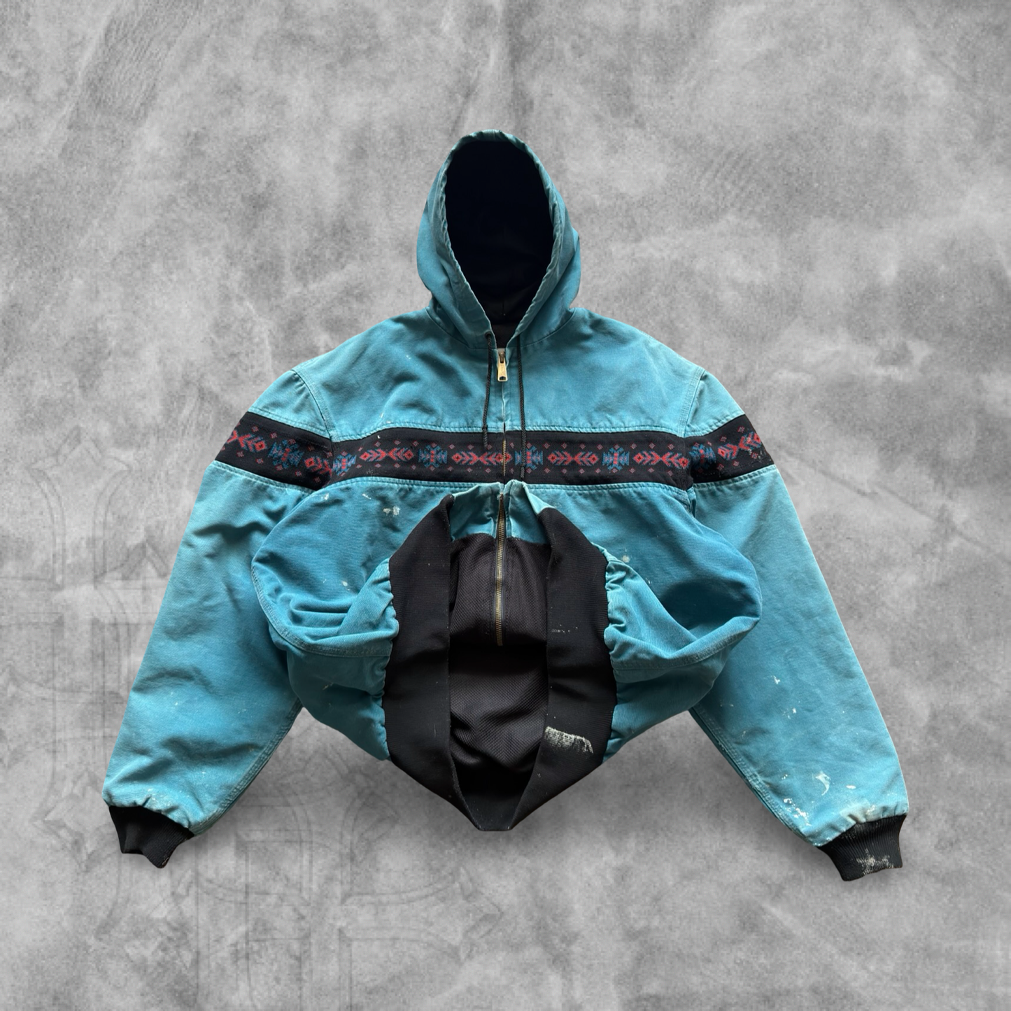 Teal Carhartt Aztec Hooded Jacket 1990s (XL)