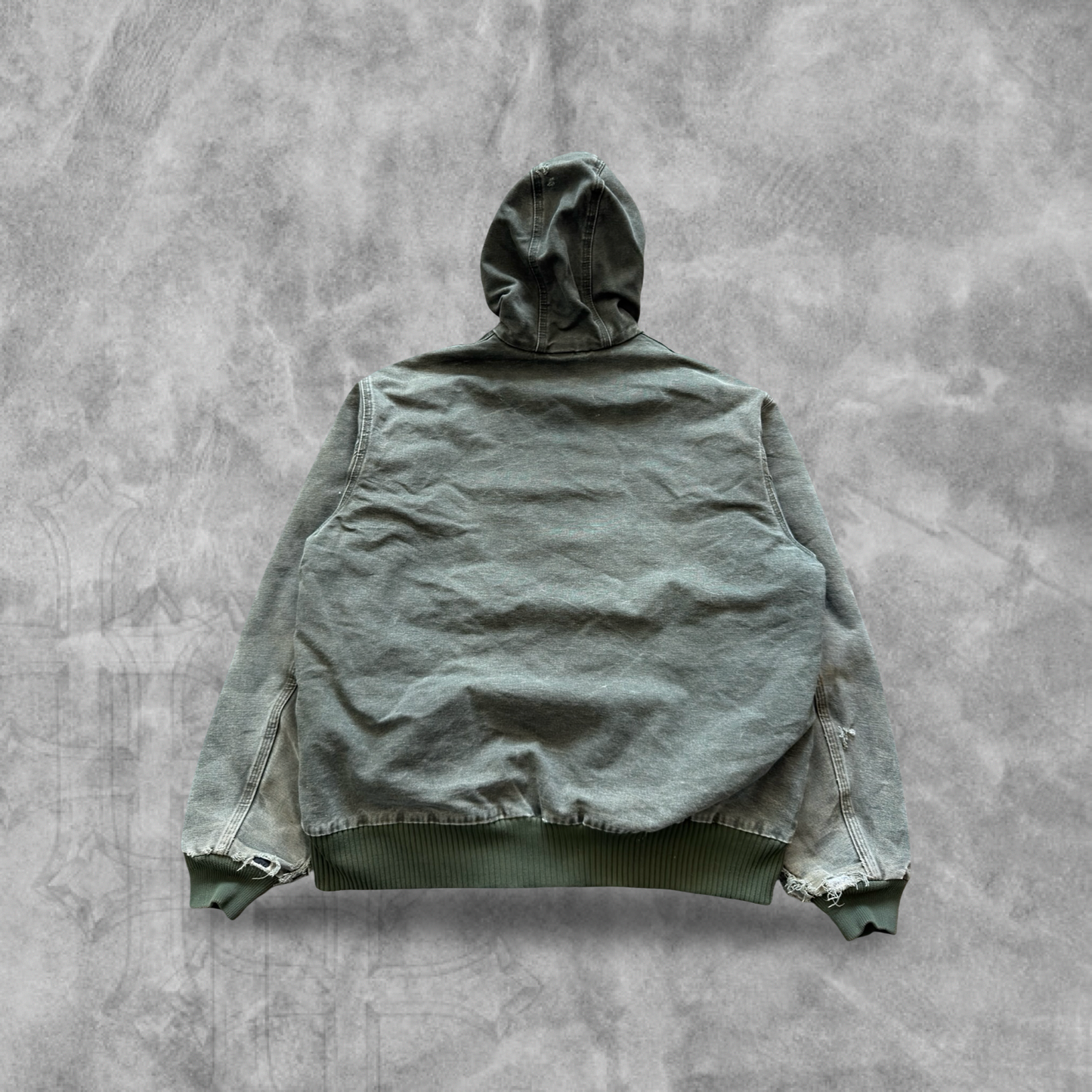 Faded Distressed Moss Green Carhartt Hooded Jacket 1990s (L)