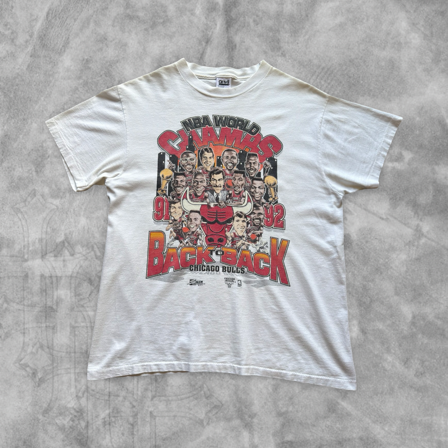White Chicago Bulls Back To Back Champs Shirt 1990s (L)