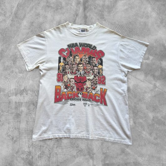 White Chicago Bulls Back To Back Champs Shirt 1990s (L)