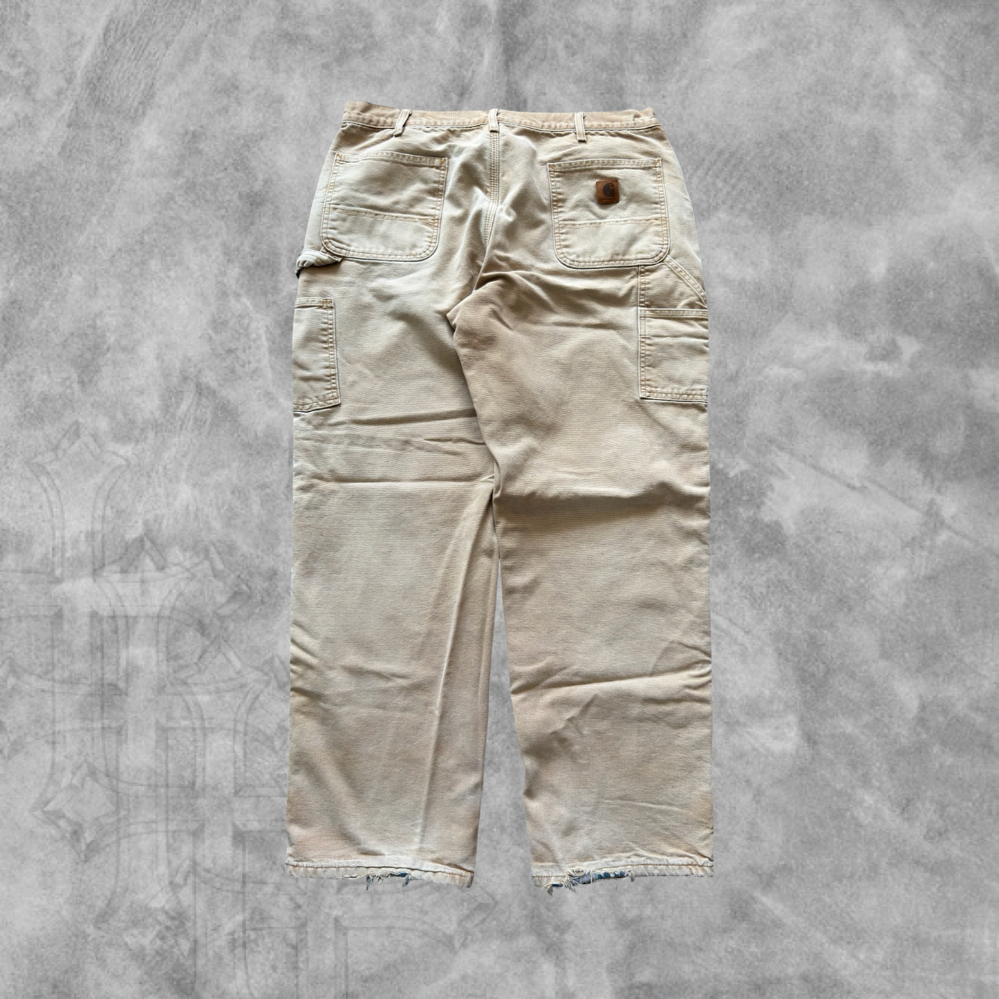 Faded Distressed Tan Carhartt Carpenter Thermal Lined Pants 1990s (36x32)