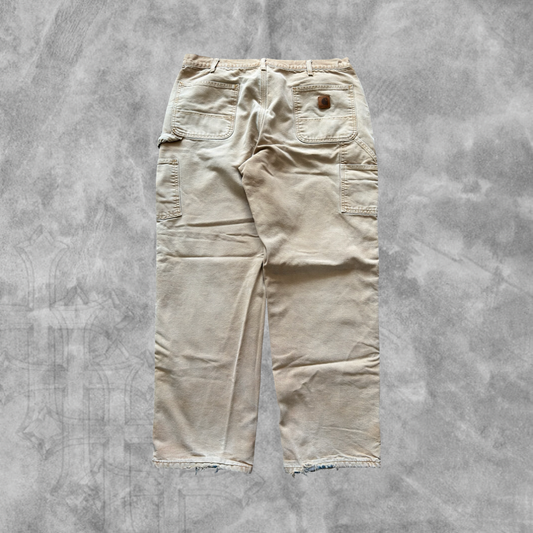 Faded Distressed Tan Carhartt Carpenter Thermal Lined Pants 1990s (36x32)
