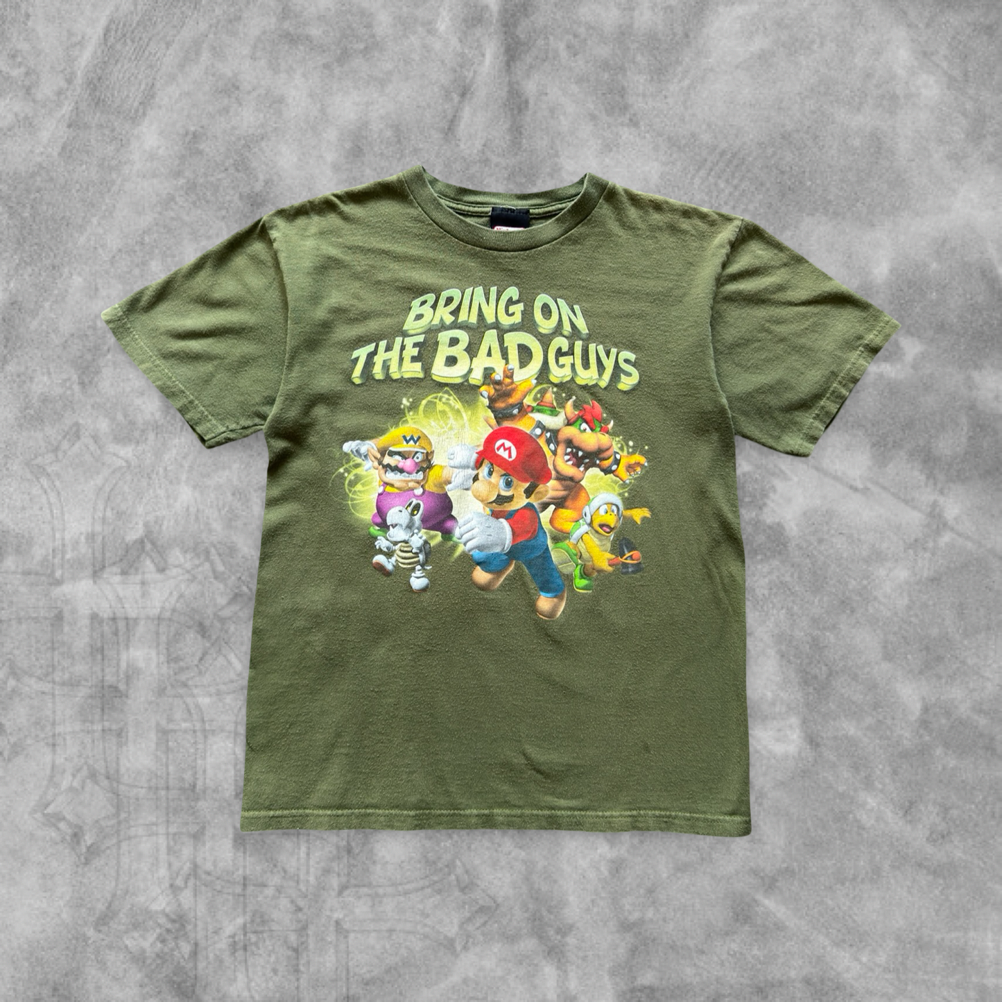 Olive Green Super Mario Bros “Bring On The Bad Guys” Shirt 2008 (S)