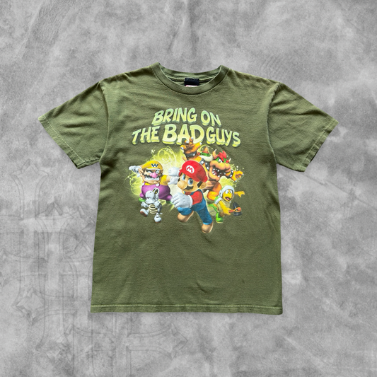 Olive Green Super Mario Bros “Bring On The Bad Guys” Shirt 2008 (S)
