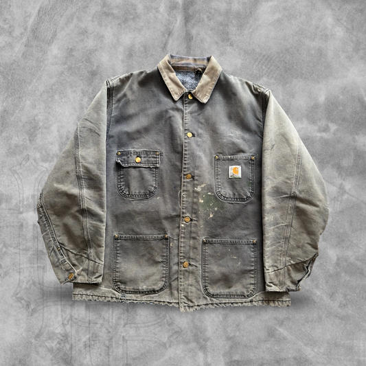 Faded Distressed Grey Carhartt Chore Jacket 1990s (L)