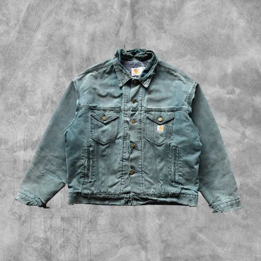 Faded Distressed Forrest Green Carhartt Trucker Jacket 1990s (M)