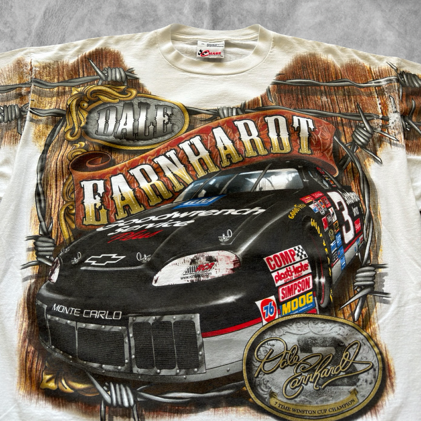 White Dale Earnhardt Barbwire Aop Shirt 1990s (XL)