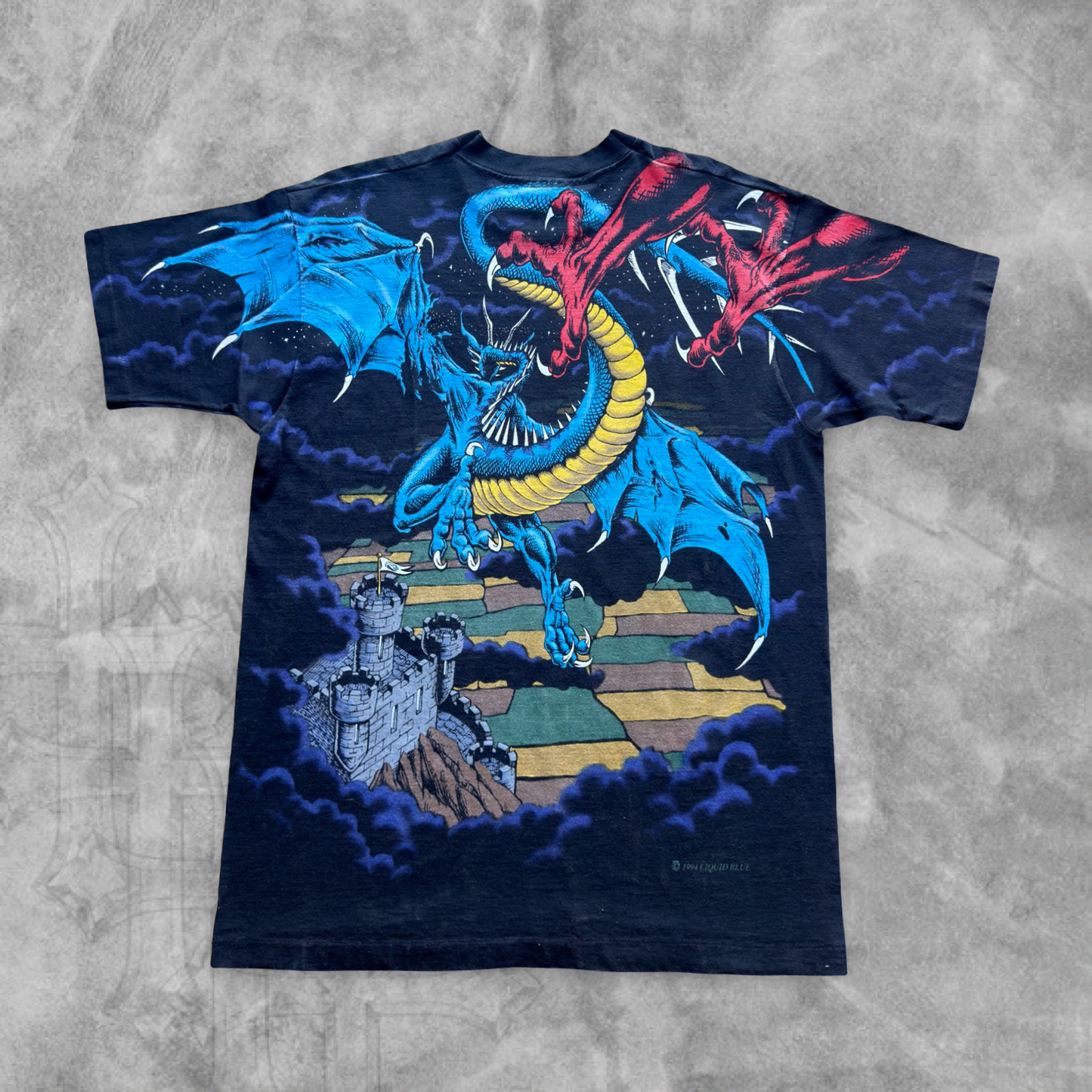 Black Liquid Blue Dragon Battle Shirt 1990s (XL)
