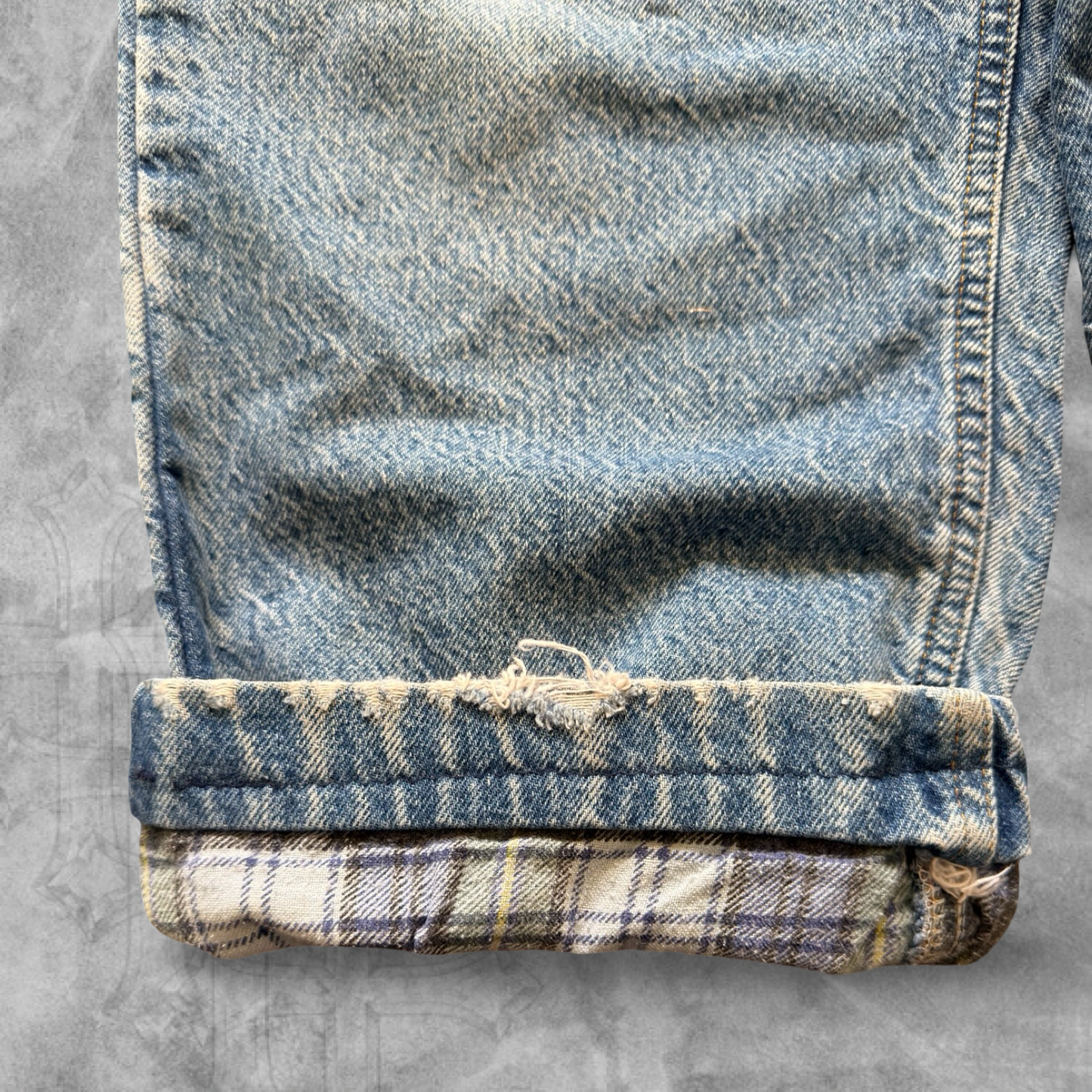 Faded Distressed Denim Carhartt Thermal Lined Pants 36x30