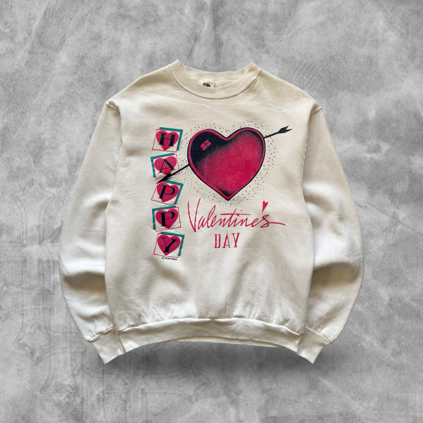 White Happy Valentines Day Sweatshirt 1990s (M)