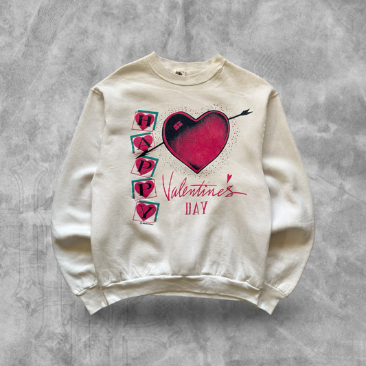 White Happy Valentines Day Sweatshirt 1990s (M)