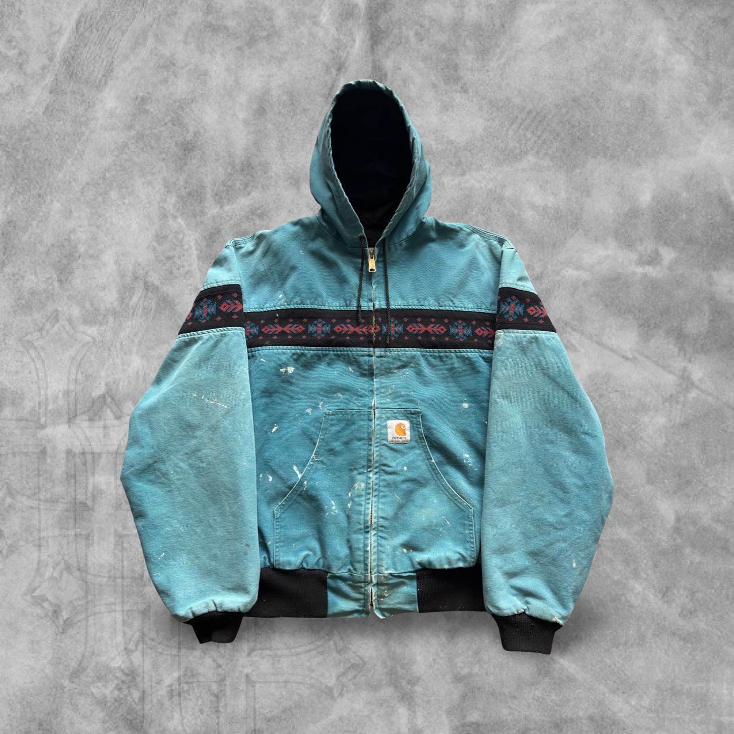 Teal Carhartt Aztec Hooded Jacket 1990s (XL)