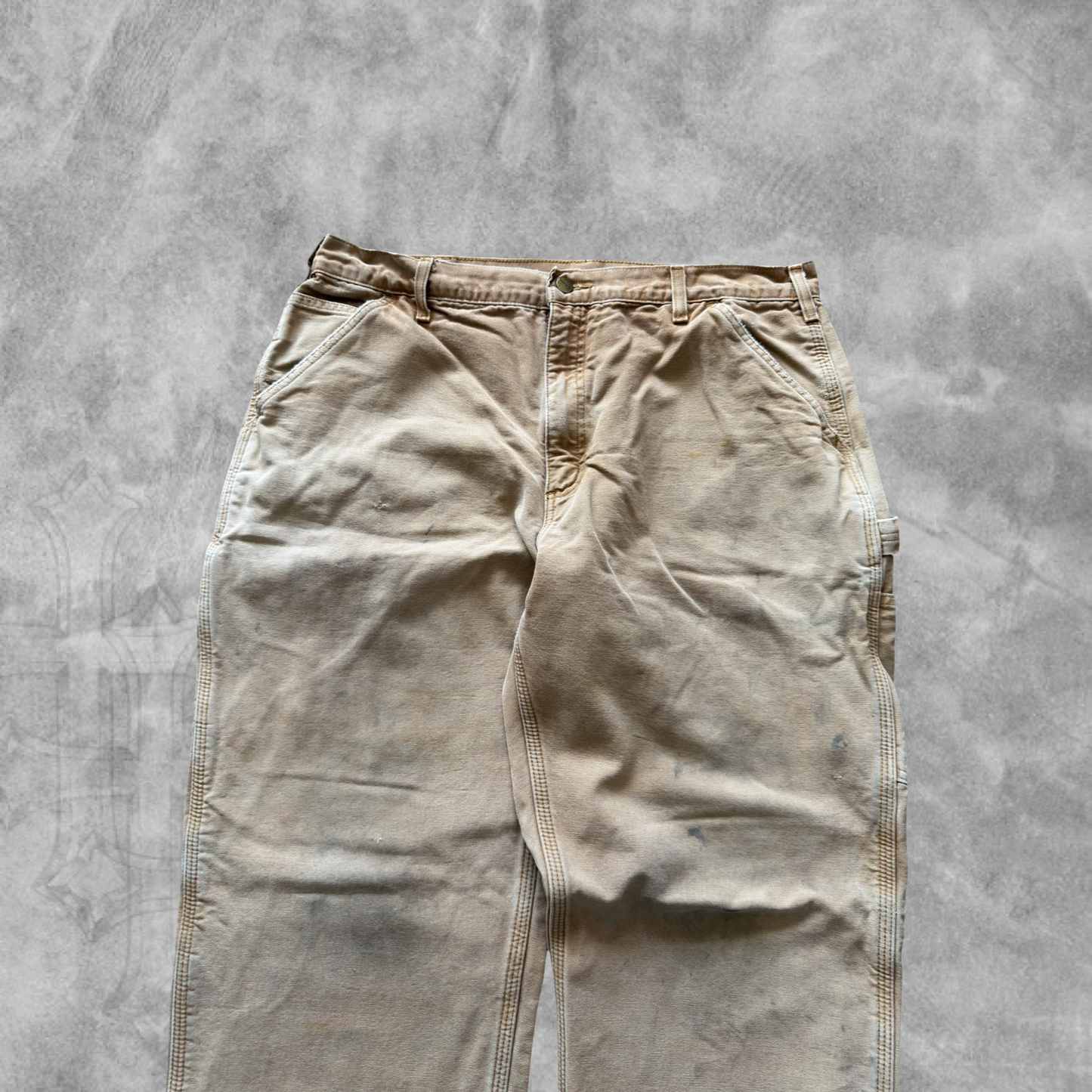 Faded Distressed Tan Carhartt Carpenter Thermal Lined Pants 1990s (36x32)