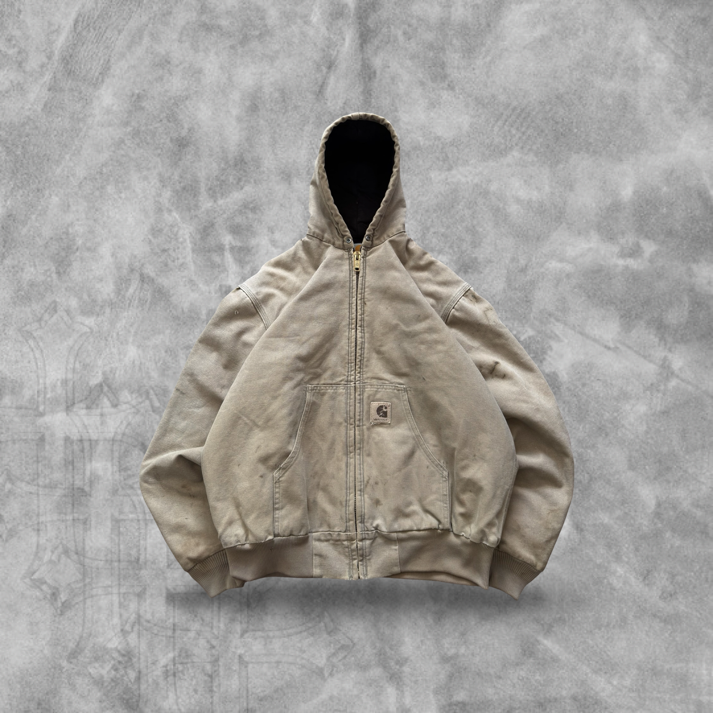 Faded Distressed Desert Tan Carhartt Hooded Jacket 2000 (L)