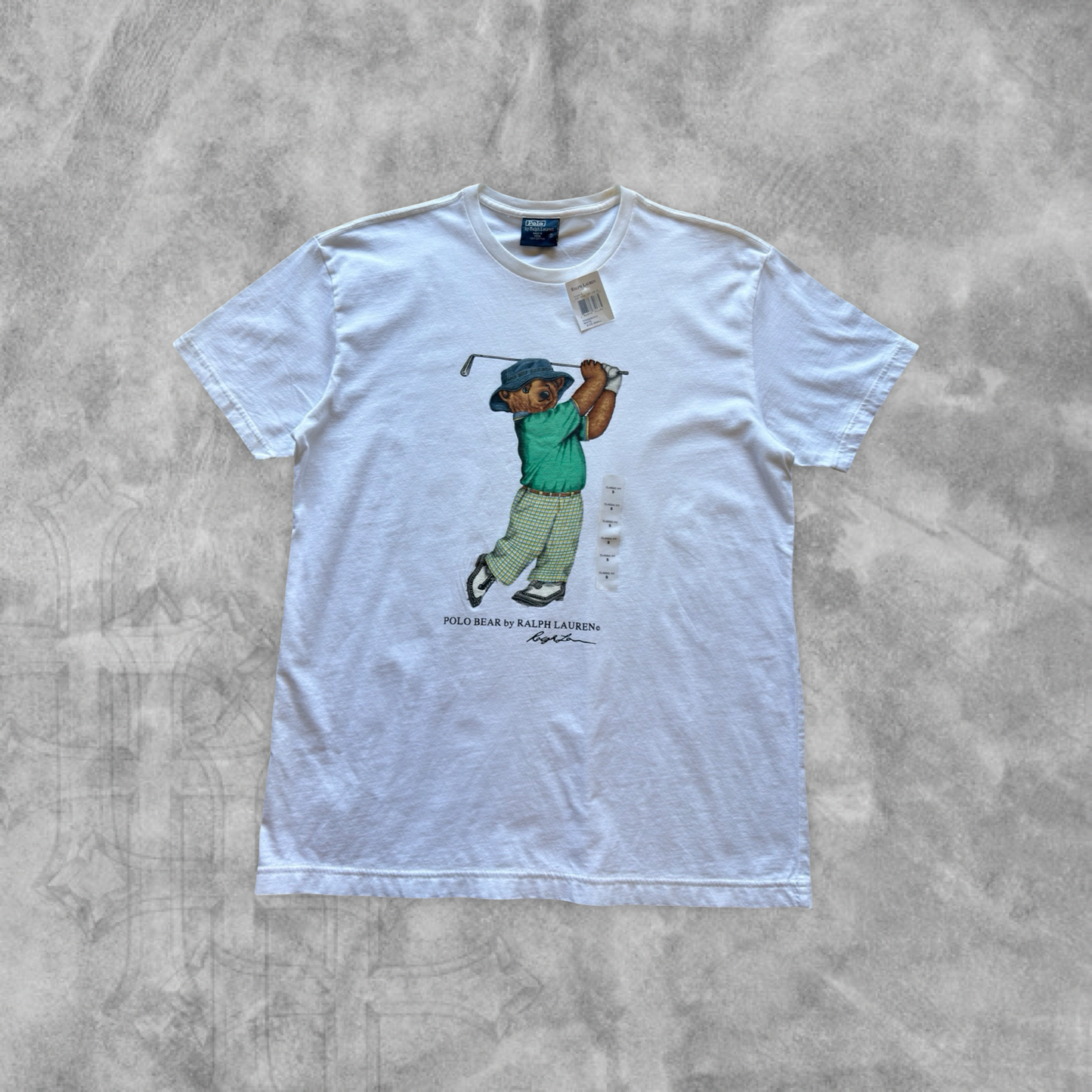 White Polo Ralph Lauren Golfing Bear Shirt 2000s (S)