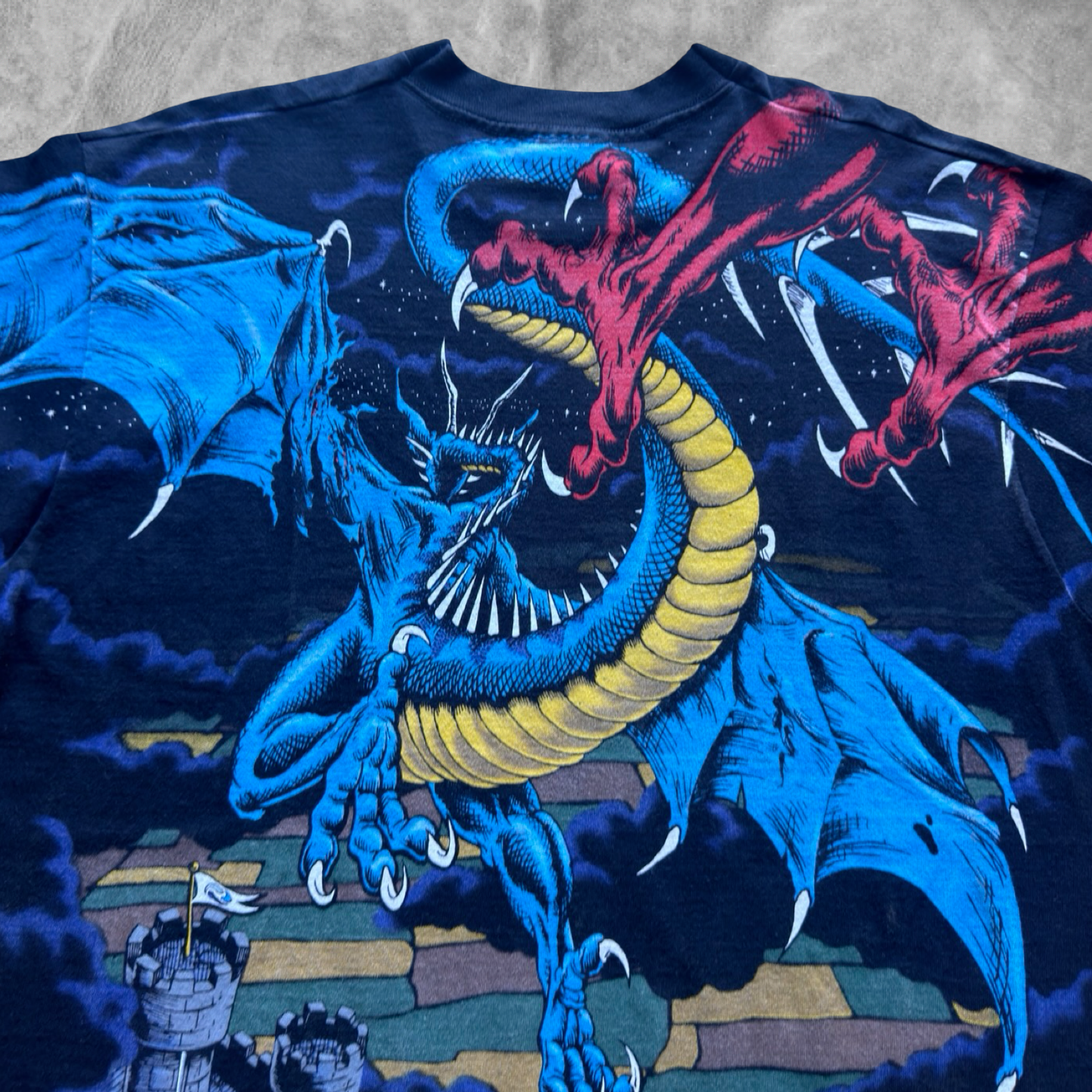 Black Liquid Blue Dragon Battle Shirt 1990s (XL)
