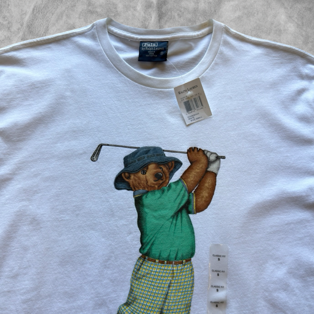 White Polo Ralph Lauren Golfing Bear Shirt 2000s (S)
