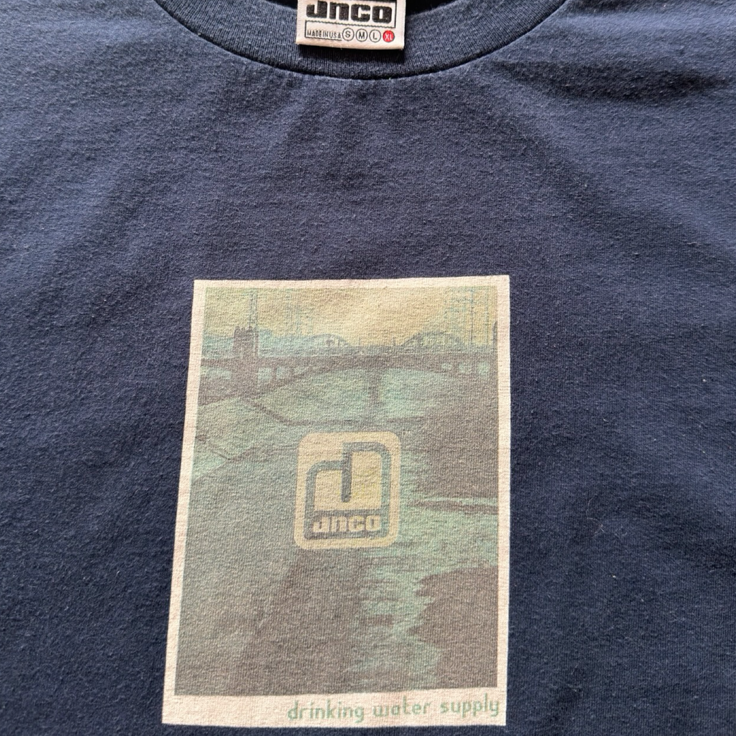 Navy Blue Jnco Drinking Water Supply Shirt 1990s (XL)