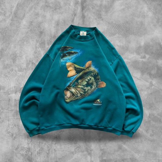 Aqua Green Large Mouth Bass Sweatshirt 1990s (M)