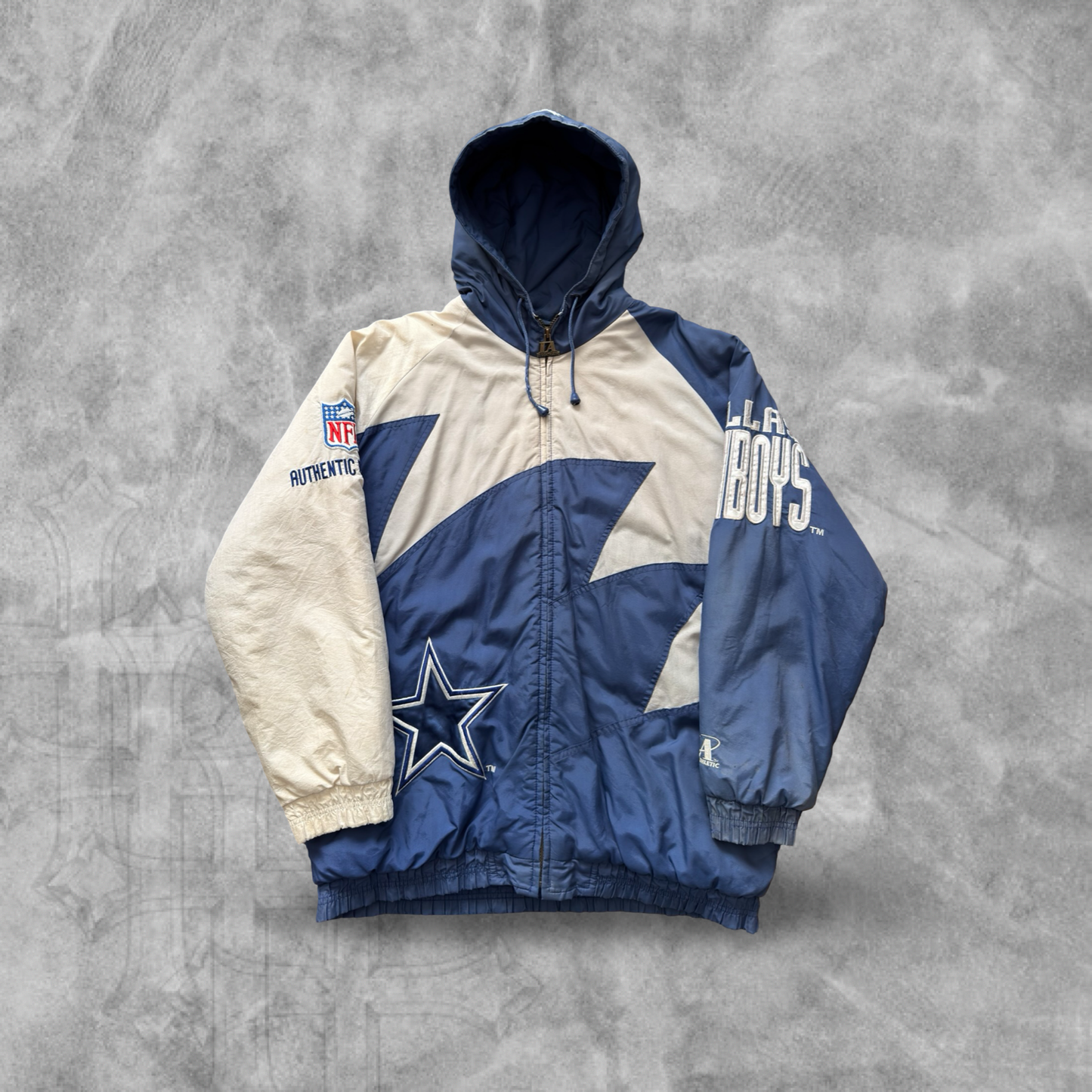 Blue/White Dallas Cowboys Sharktooth Logo Athletic Jacket 1990s (L)