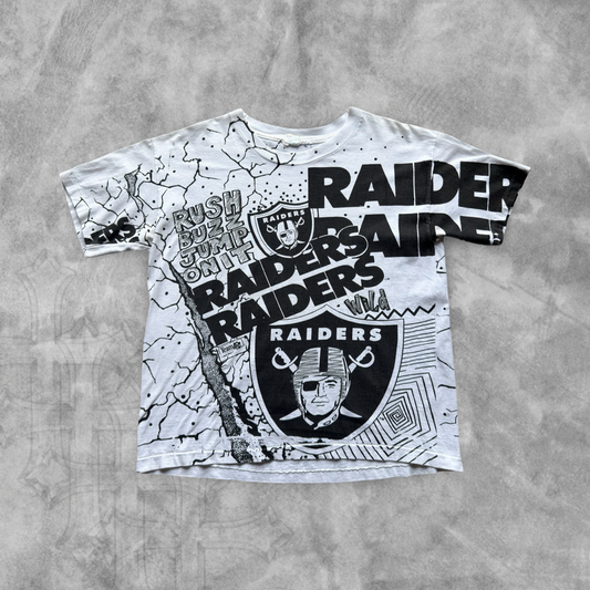 White Oakland Raiders Rush, Buzz, Jump It, Shirt 1990s (L)