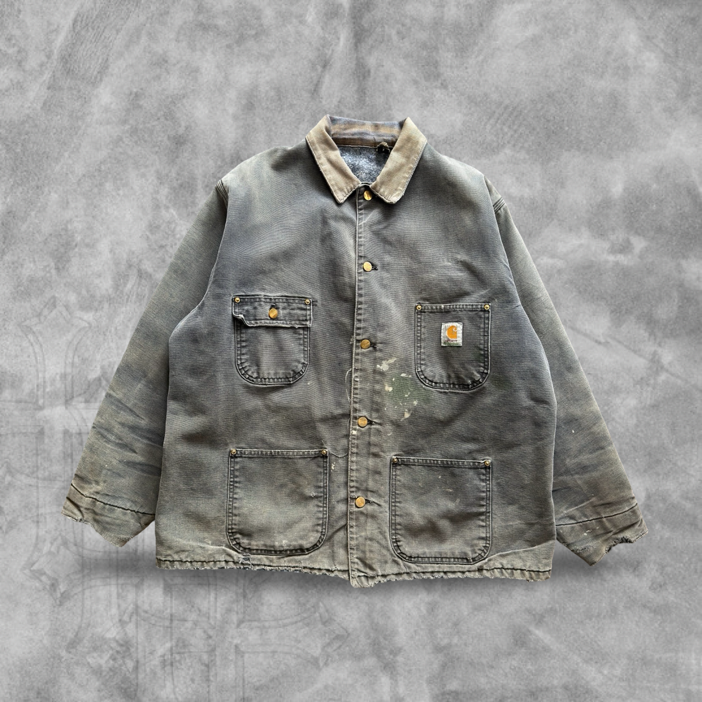 Faded Distressed Grey Carhartt Chore Jacket 1990s (L)