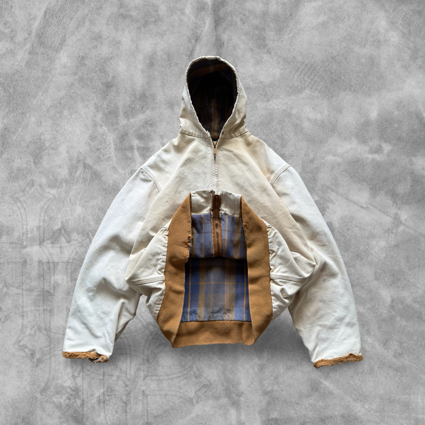 Faded Distressed Tan Carhartt Hooded Jacket 1990s (L)