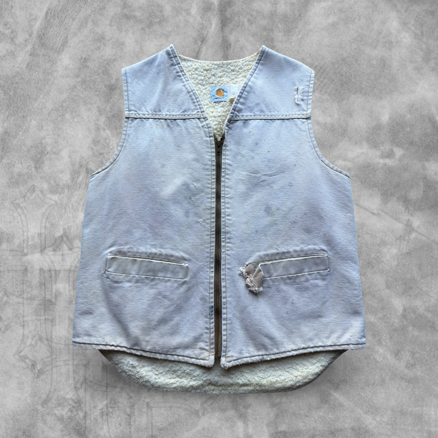 Faded Distressed Bone White Carhartt Vest 1980s (L)