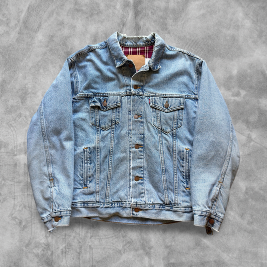 Faded Distressed Denim Levi’s Flannel Lined Jacket 1980s (XL)