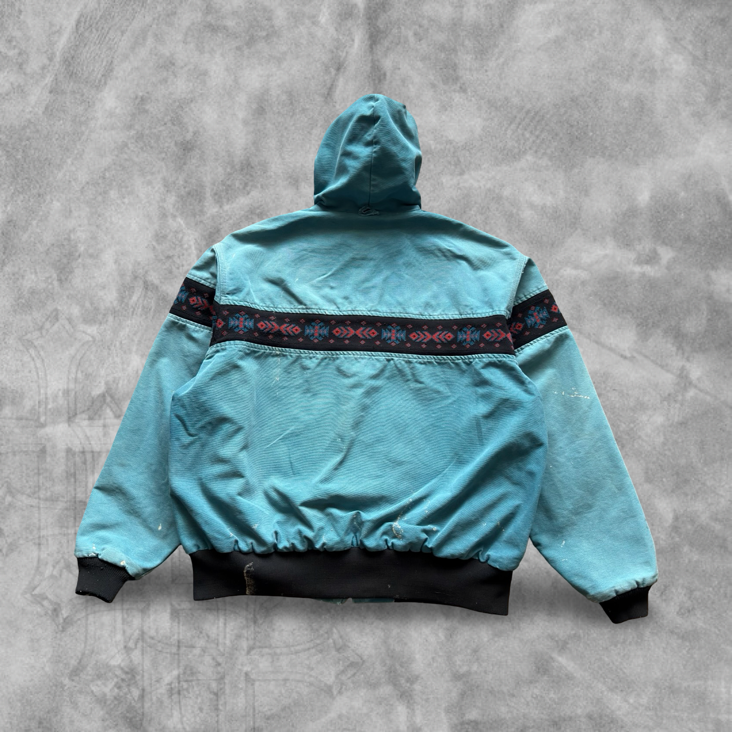 Teal Carhartt Aztec Hooded Jacket 1990s (XL)