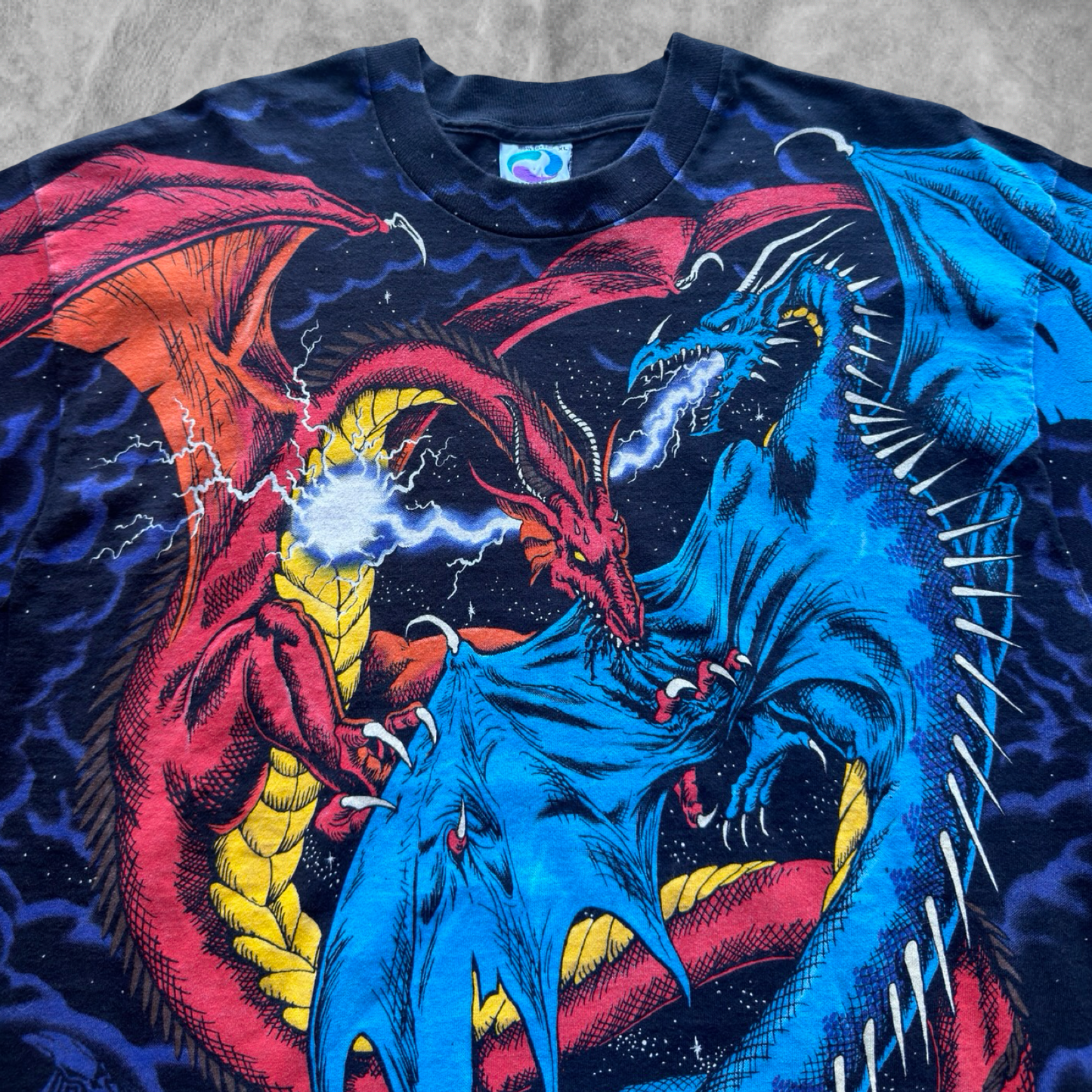 Black Liquid Blue Dragon Battle Shirt 1990s (XL)