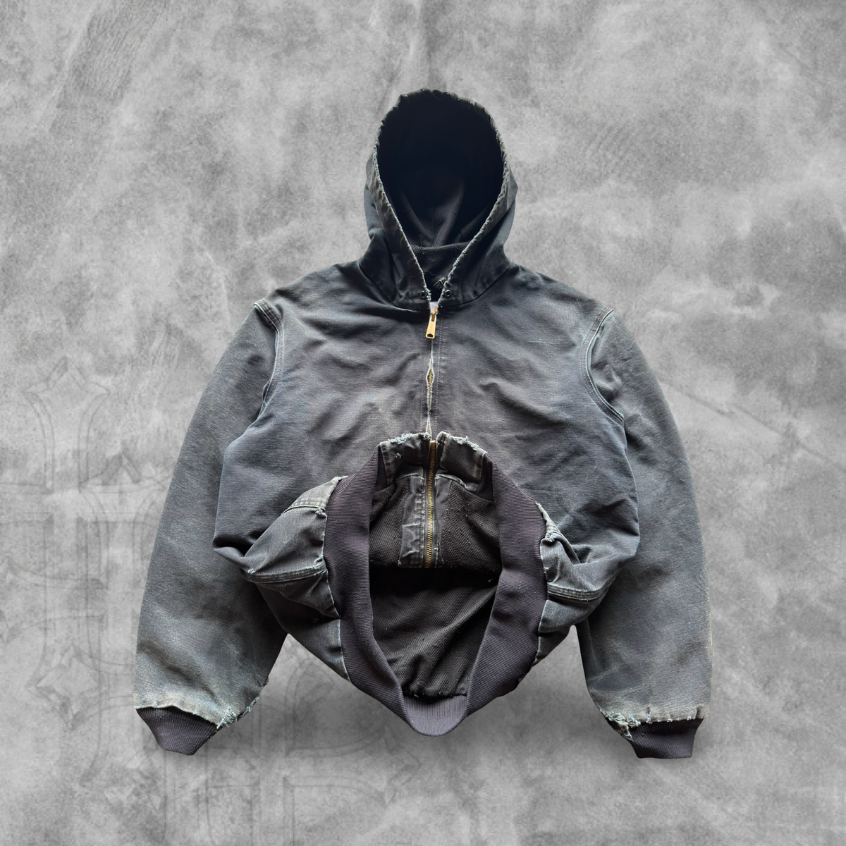 Black Distressed Carhartt Hooded Jacket 1990s (XL)