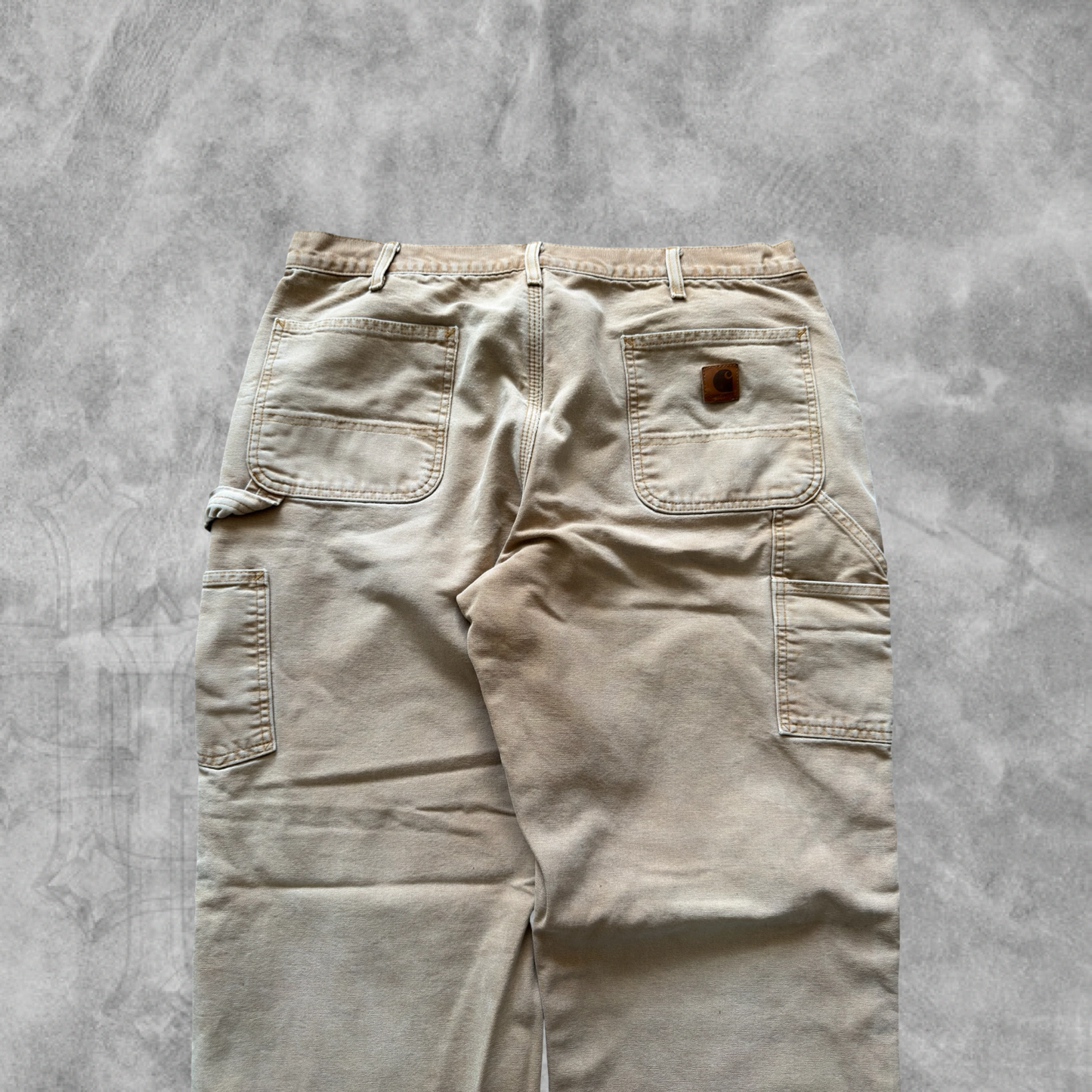 Faded Distressed Tan Carhartt Carpenter Thermal Lined Pants 1990s (36x32)