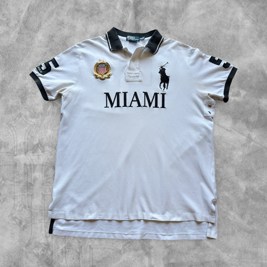 White Miami Polo Ralph Lauren Polo Shirt 2000s (XL)