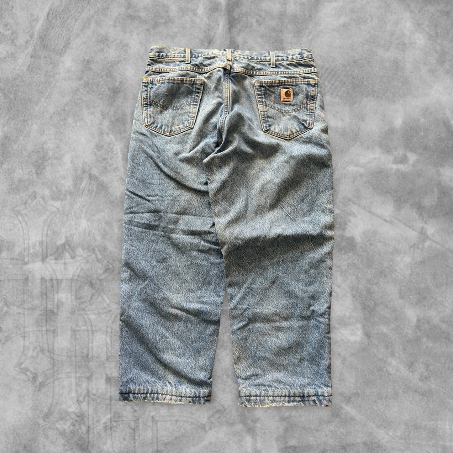 Faded Distressed Denim Carhartt Thermal Lined Pants 36x30