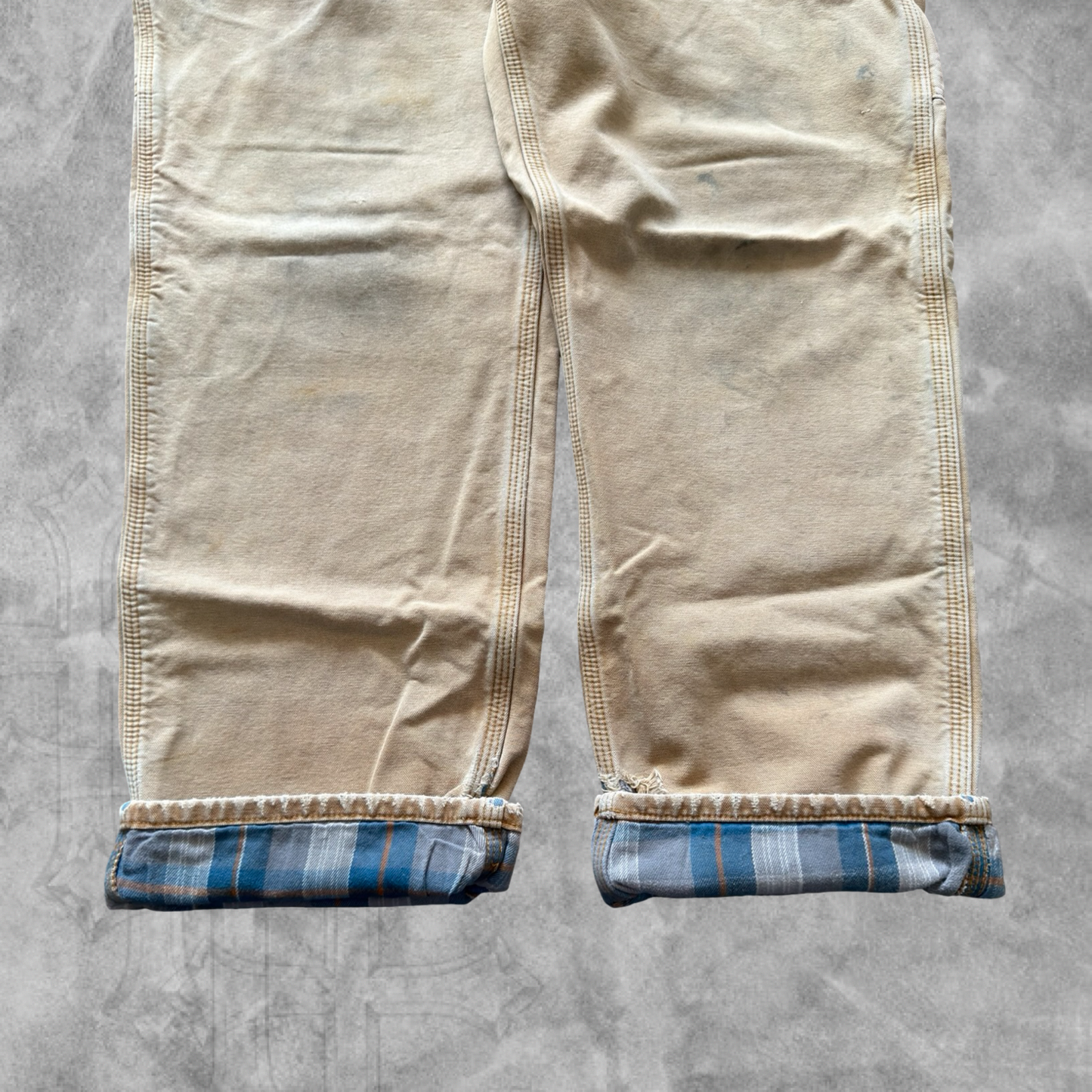 Faded Distressed Tan Carhartt Carpenter Thermal Lined Pants 1990s (36x32)