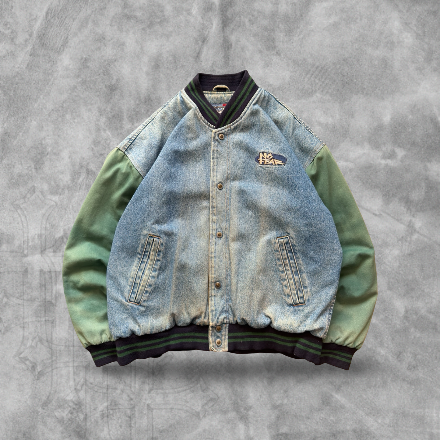 Denim No Fear Varsity Jacket 1990s (L)