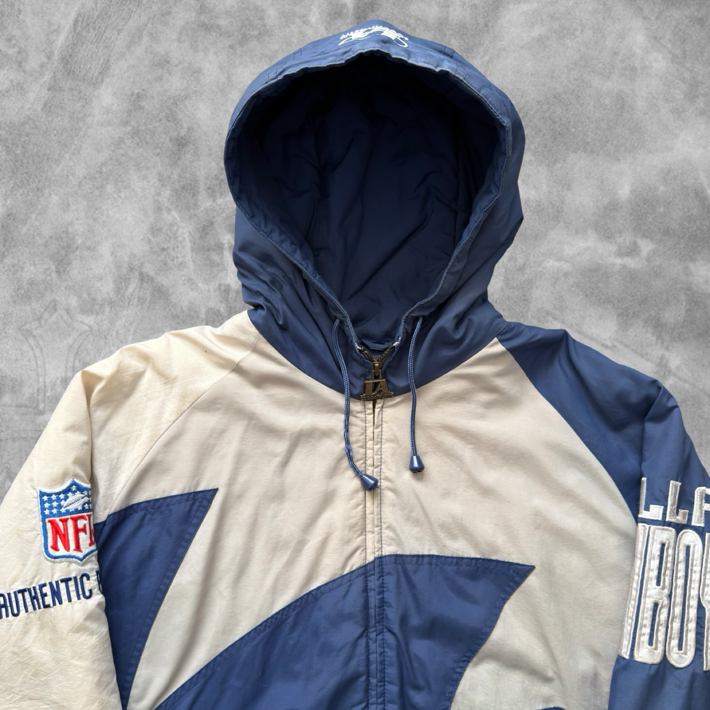 Blue/White Dallas Cowboys Sharktooth Logo Athletic Jacket 1990s (L)
