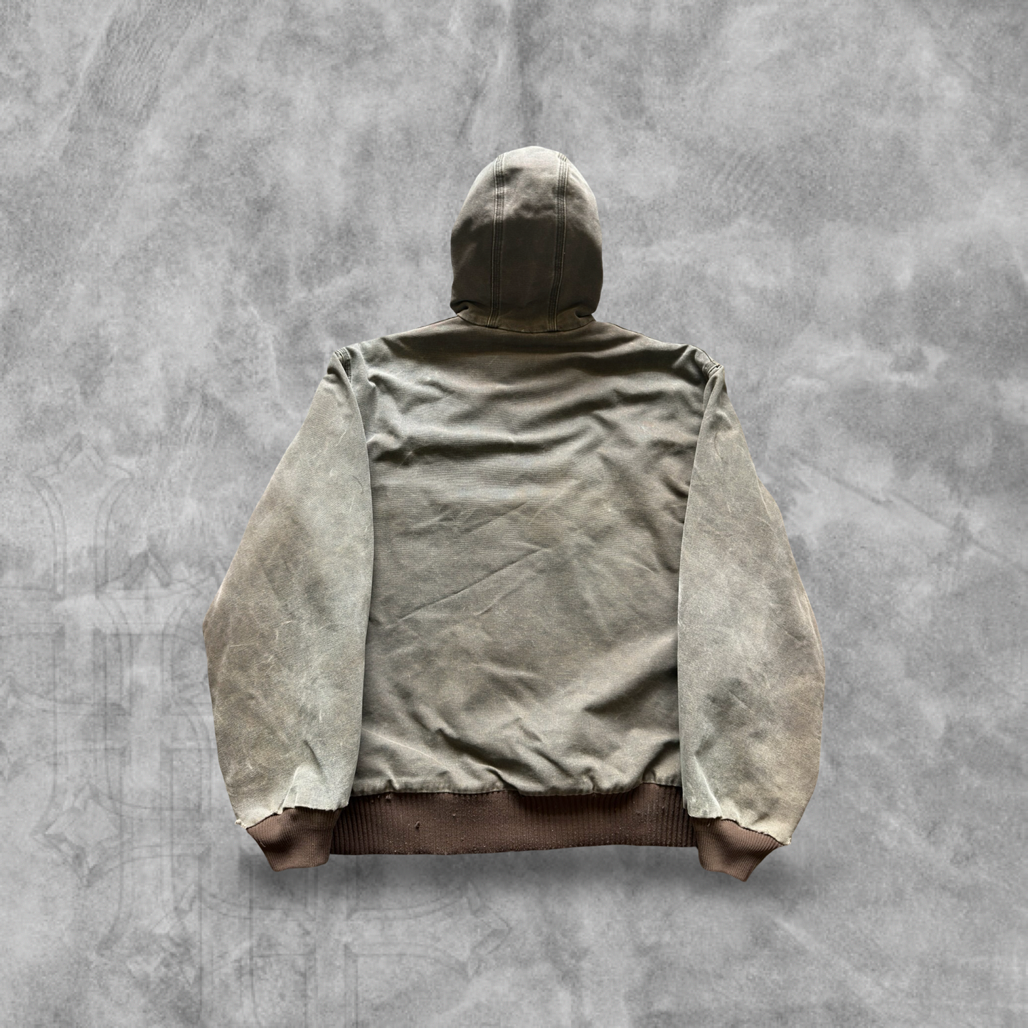 Faded Distressed Mocha Brown Carhartt Hooded Jacket 1990s (XL)