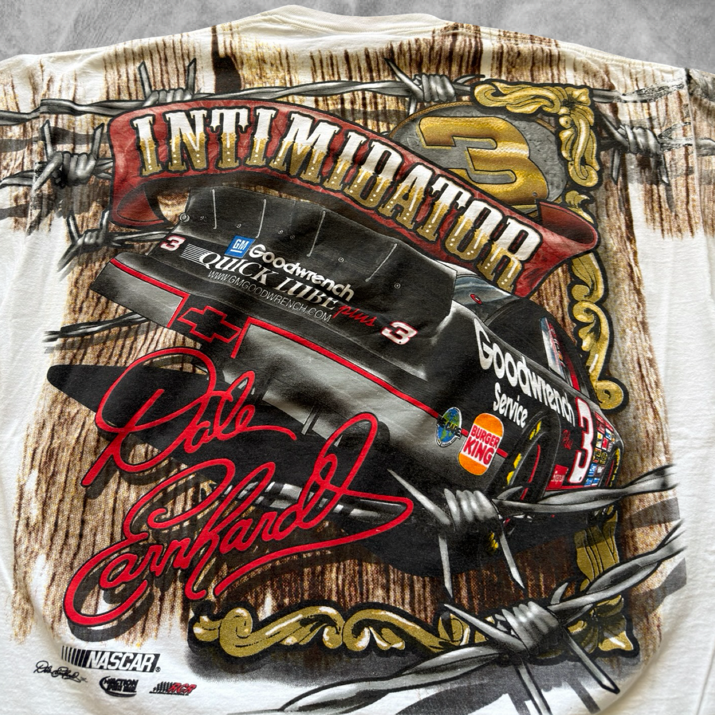 White Dale Earnhardt Barbwire Aop Shirt 1990s (XL)