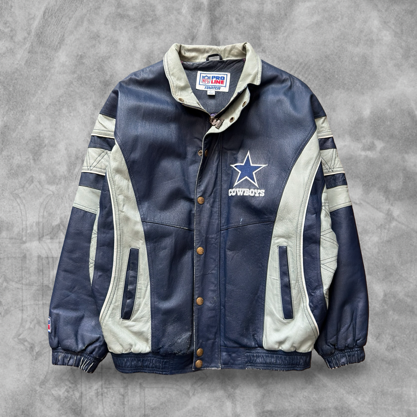 Navy Blue Dallas Cowboys Starter Leather Jacket 1990s (L)