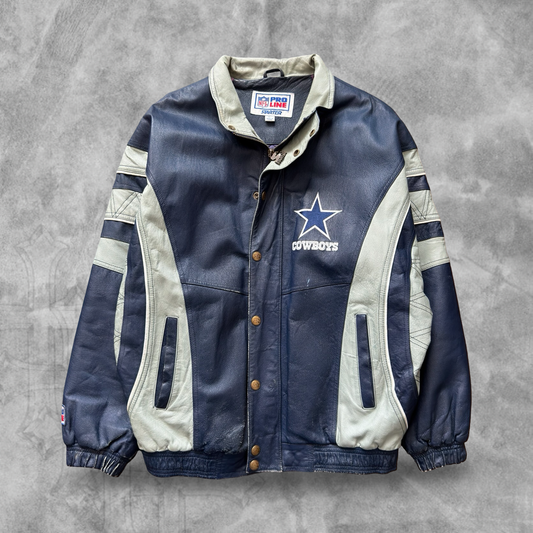Navy Blue Dallas Cowboys Starter Leather Jacket 1990s (L)