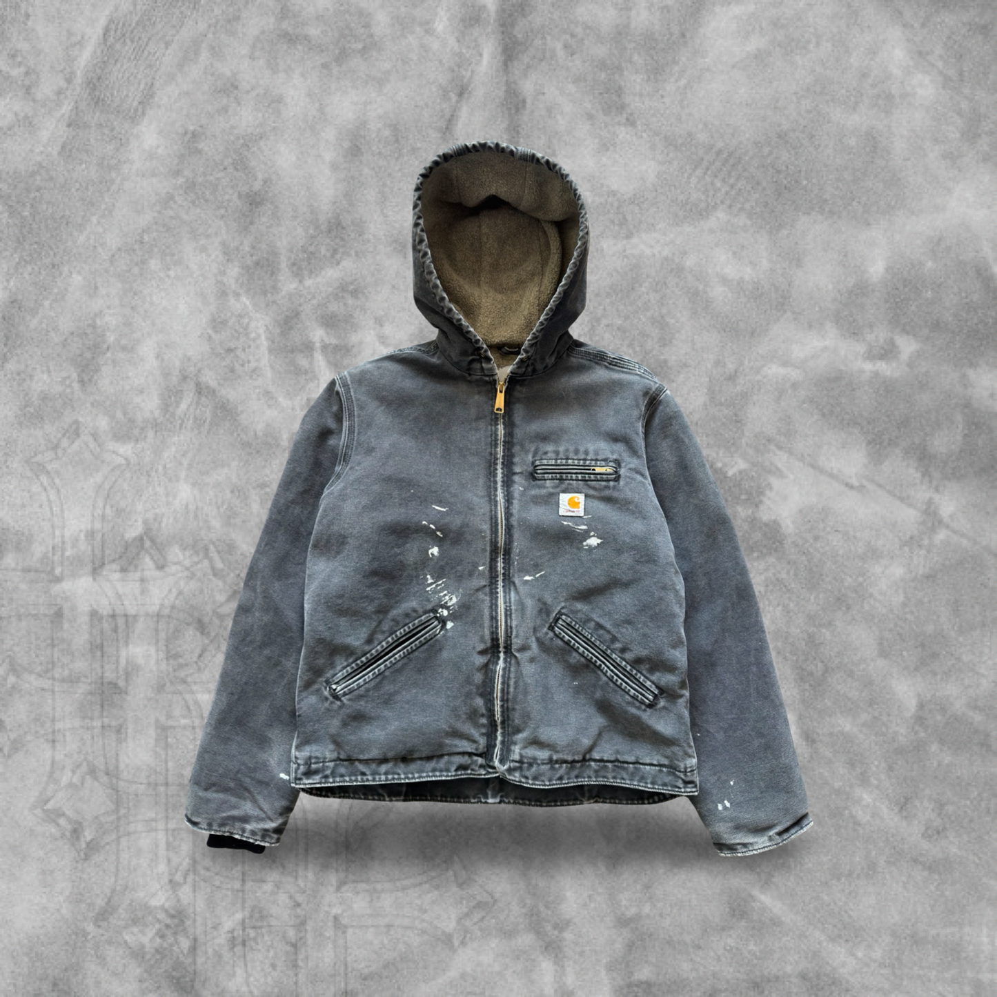 Charcoal Gray Carhartt Fleece Lined Hooded Jacket 2000s (S)