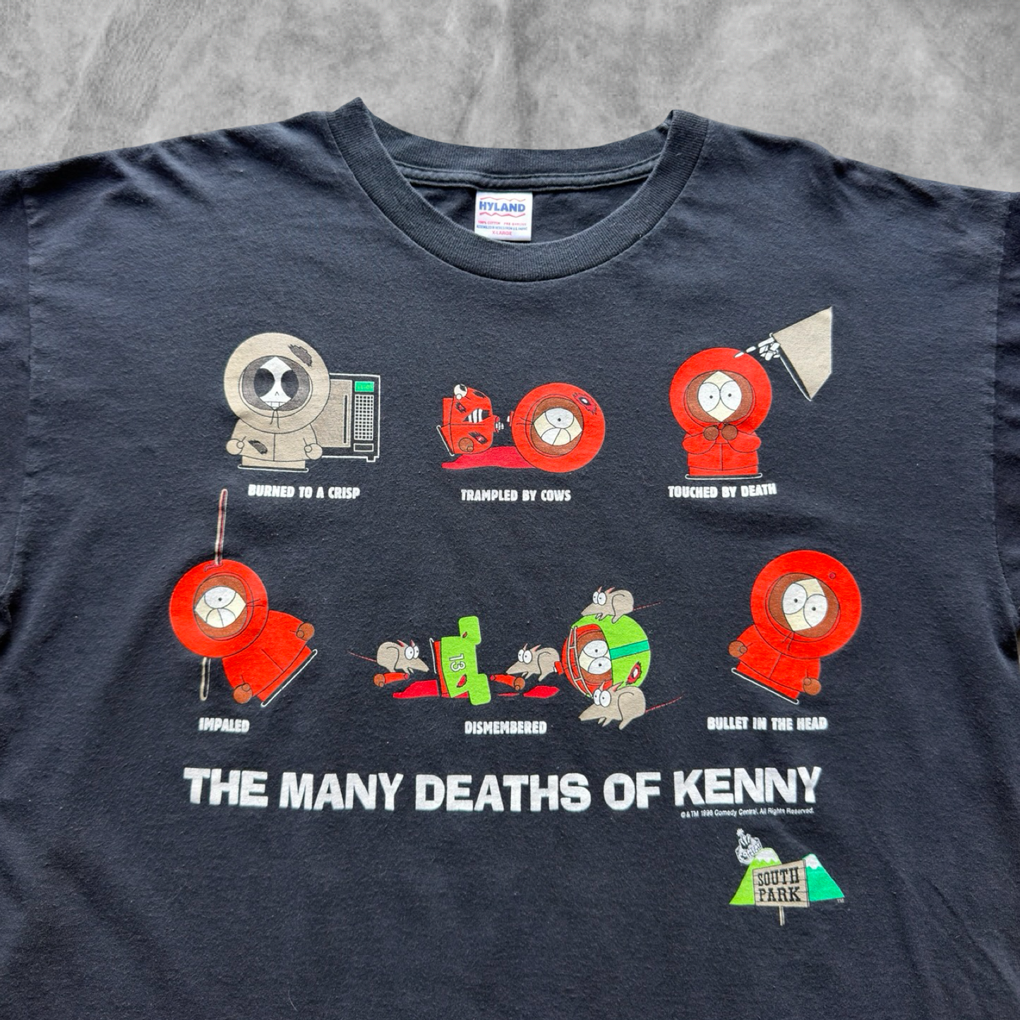 Navy Blue SouthPark Many Death Of Kenny Shirt 1996 (XL)