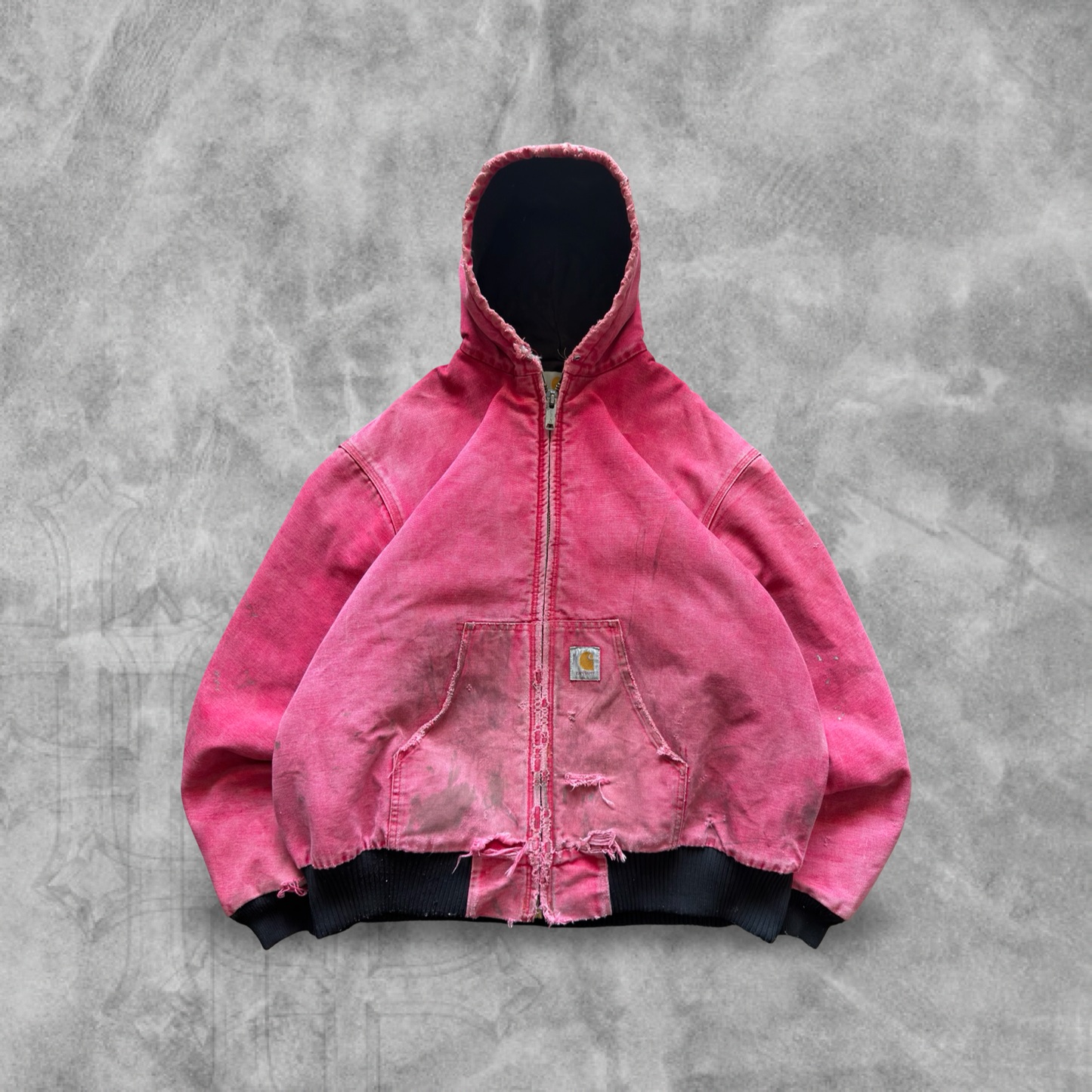 Faded Distressed Red Carhartt Hooded Jacket 1990s (XL)