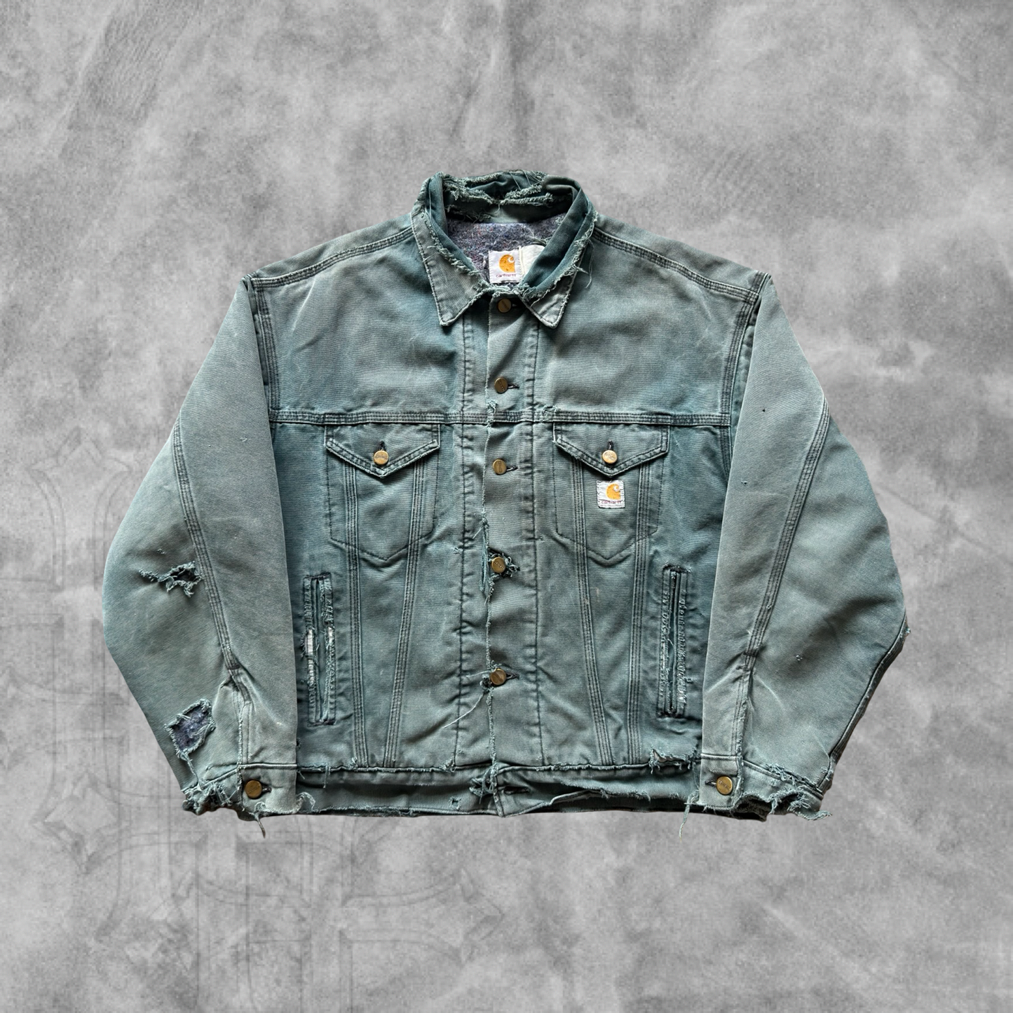 Faded Distressed Forrest Green Carhartt Trucker Jacket 1990s (M)