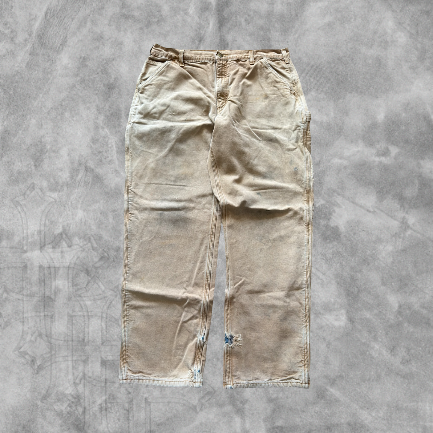 Faded Distressed Tan Carhartt Carpenter Thermal Lined Pants 1990s (36x32)