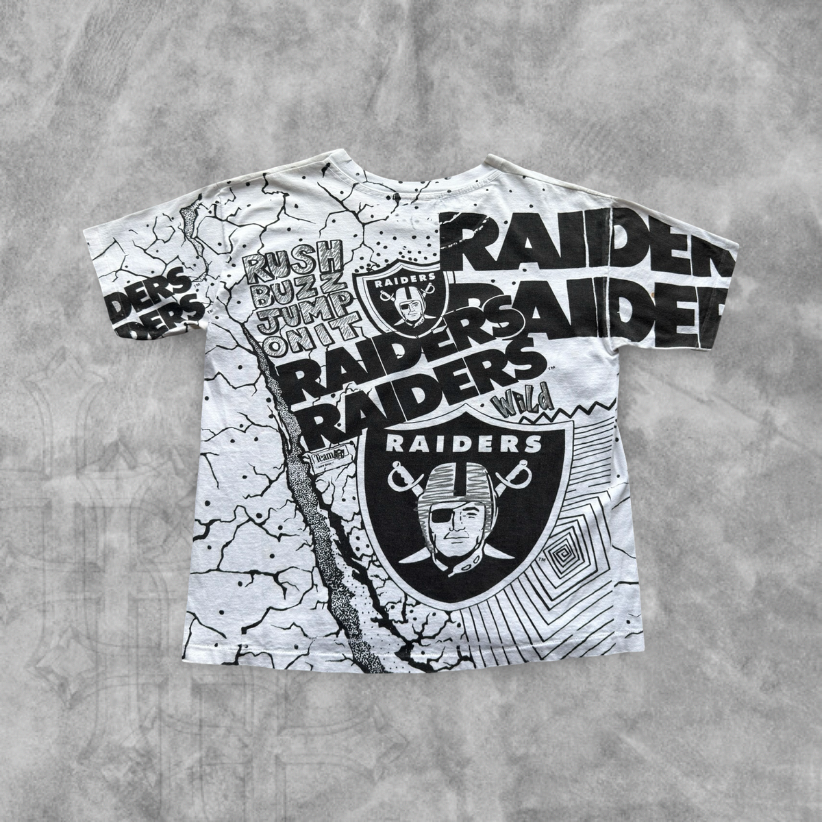 White Oakland Raiders Rush, Buzz, Jump It, Shirt 1990s (L)