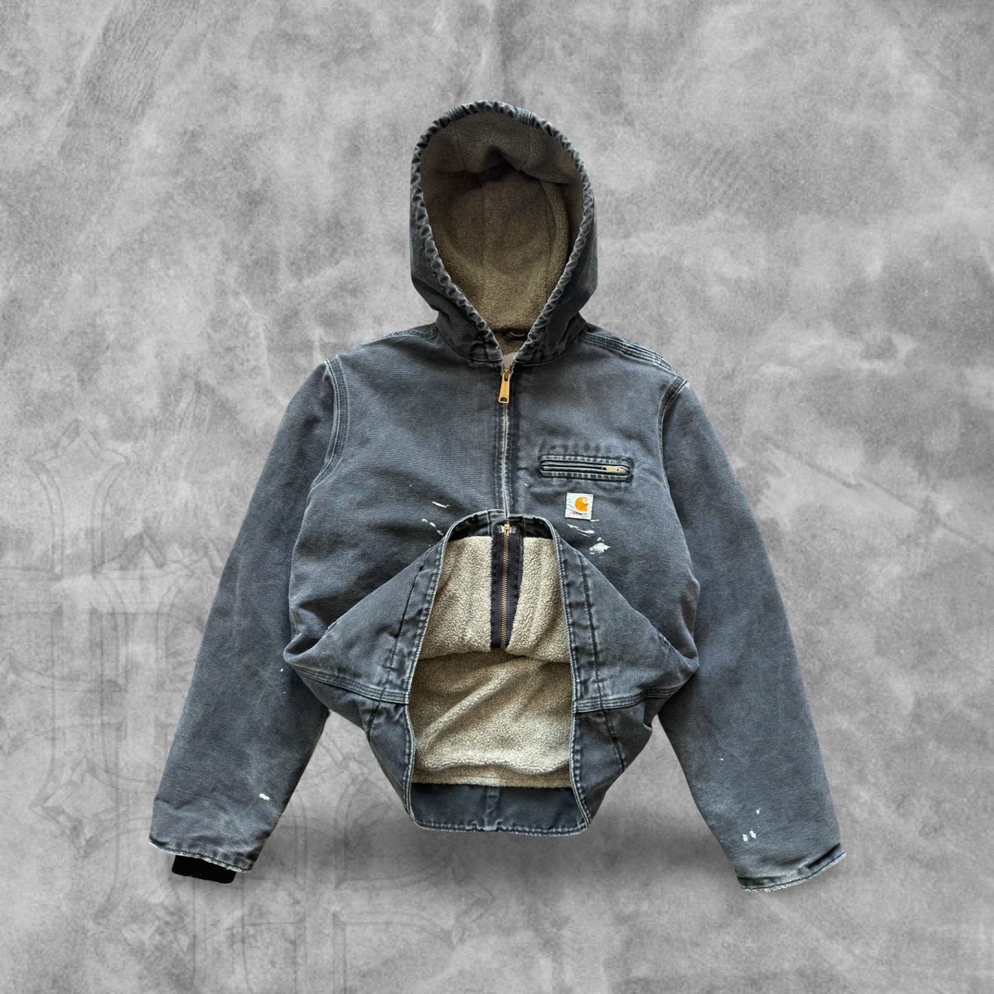 Charcoal Gray Carhartt Fleece Lined Hooded Jacket 2000s (S)