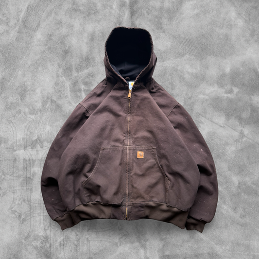 Chocolate Brown Carhartt Hooded Jacket 1990s (XXL)